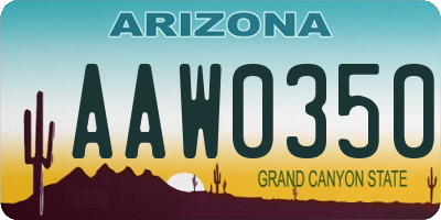 AZ license plate AAW0350