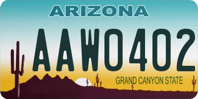 AZ license plate AAW0402