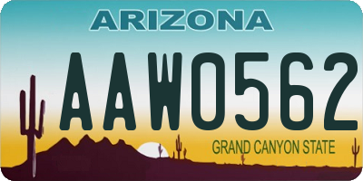 AZ license plate AAW0562