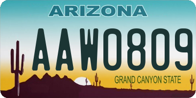 AZ license plate AAW0809