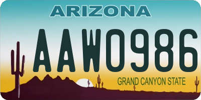 AZ license plate AAW0986