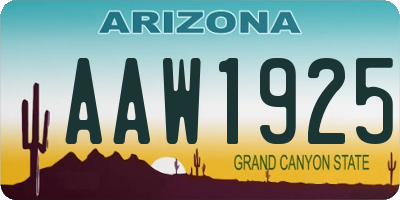 AZ license plate AAW1925
