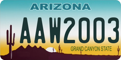 AZ license plate AAW2003