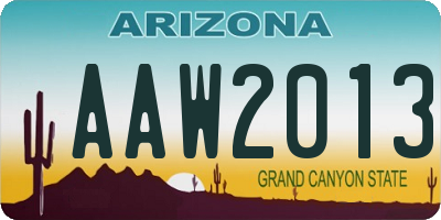 AZ license plate AAW2013