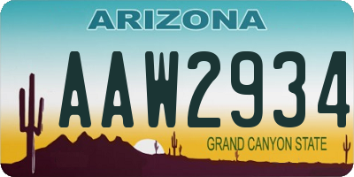 AZ license plate AAW2934