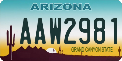 AZ license plate AAW2981