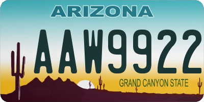 AZ license plate AAW9922