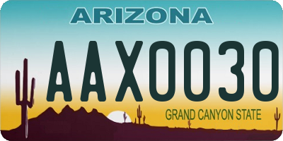 AZ license plate AAX0030