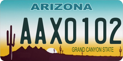 AZ license plate AAX0102