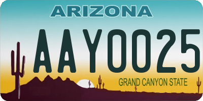 AZ license plate AAY0025