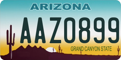 AZ license plate AAZ0899