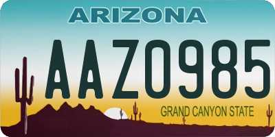 AZ license plate AAZ0985