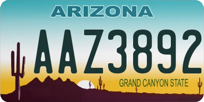 AZ license plate AAZ3892