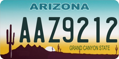 AZ license plate AAZ9212