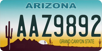 AZ license plate AAZ9892
