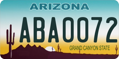 AZ license plate ABA0072