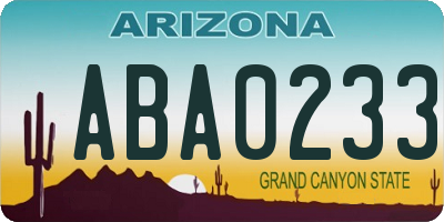 AZ license plate ABA0233