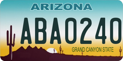AZ license plate ABA0240