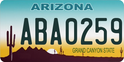AZ license plate ABA0259