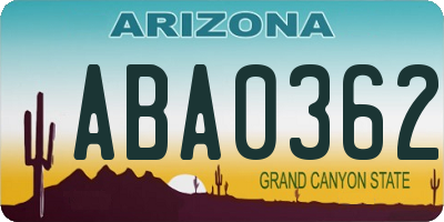 AZ license plate ABA0362