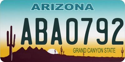 AZ license plate ABA0792