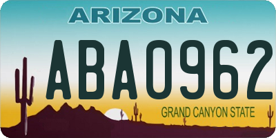 AZ license plate ABA0962