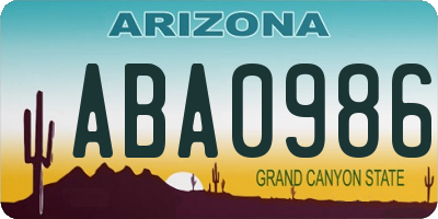 AZ license plate ABA0986