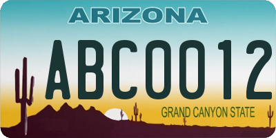 AZ license plate ABC0012