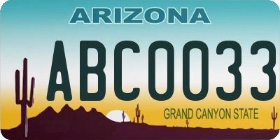 AZ license plate ABC0033