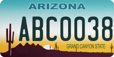 AZ license plate ABC0038