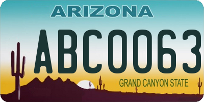 AZ license plate ABC0063