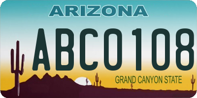 AZ license plate ABC0108