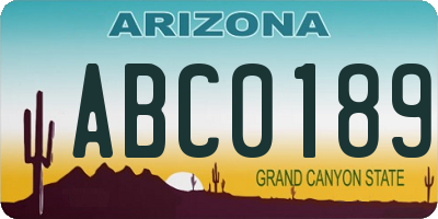AZ license plate ABC0189