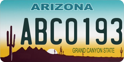 AZ license plate ABC0193