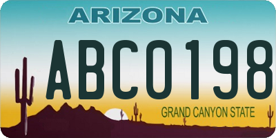 AZ license plate ABC0198