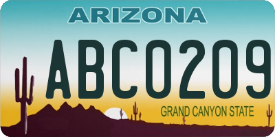 AZ license plate ABC0209