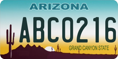 AZ license plate ABC0216