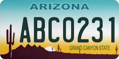 AZ license plate ABC0231