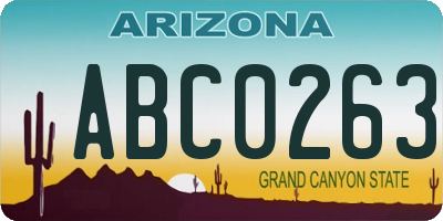 AZ license plate ABC0263