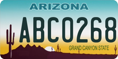 AZ license plate ABC0268