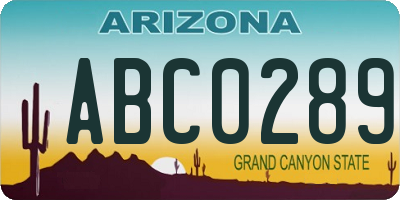 AZ license plate ABC0289