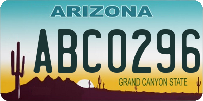 AZ license plate ABC0296