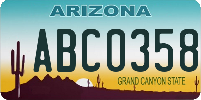 AZ license plate ABC0358