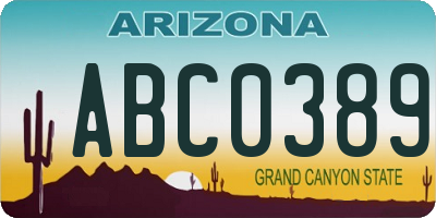 AZ license plate ABC0389