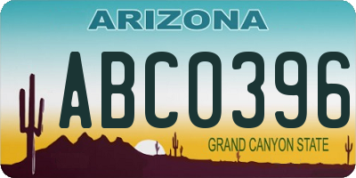 AZ license plate ABC0396