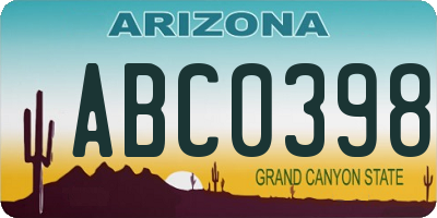 AZ license plate ABC0398
