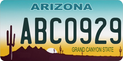 AZ license plate ABC0929