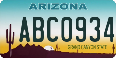 AZ license plate ABC0934