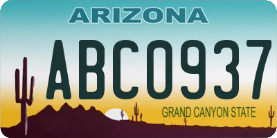 AZ license plate ABC0937