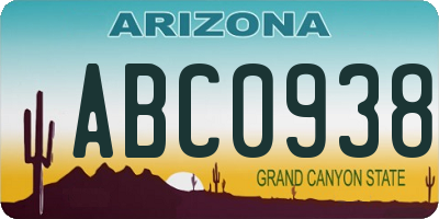 AZ license plate ABC0938